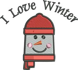 Cheerful smiling winter hat in vibrant red with playful 'I Love Winter' text above, perfect for winter apparel.