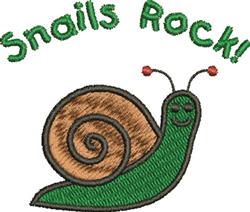 Playful snail with a green body and brown swirling shell, adorned with the text 'Snails Rock!' in vibrant colors.