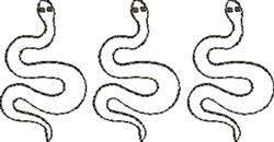 Minimalistic snake trio with flowing bodies and small eyes, showcased in simple line art style.