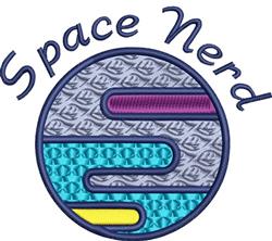 Colorful text design featuring 'Space Nerd' in a playful font within a vibrant circular shape.