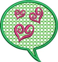 Playful speech bubble with a vibrant green background and pink hearts for Valentine's Day.