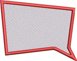 Speech bubble outline in red with a transparent interior, featuring a minimalistic style for modern home textiles.