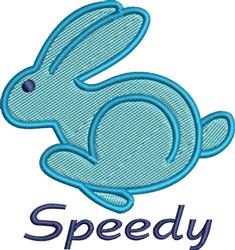 Playful light blue rabbit with rounded form and dark blue 'Speedy' text, perfect for Easter decor.