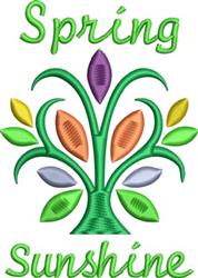 Decorative plant design features a whimsical green tree with vibrant purple, orange, and blue leaves, perfect for spring.