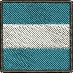 Square patch with teal and white horizontal stripes, framed by a black border, showcasing a minimalist modern design.