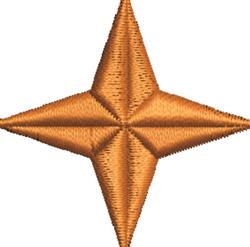 Geometric star in vivid orange with sharp points, set against a clean white background.