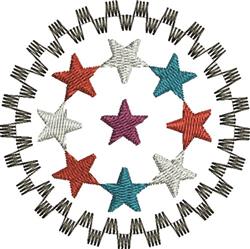 Colorful stars in red, blue, and white create a festive circular pattern, perfect for Independence Day celebrations.