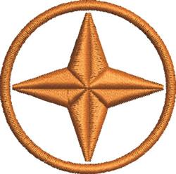 Golden orange star shape with four points, enclosed in a circular border, in a simple geometric style.