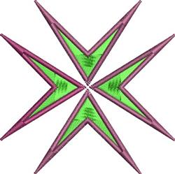 Star-shaped design in vibrant geometric style featuring pink points and a bright green center.
