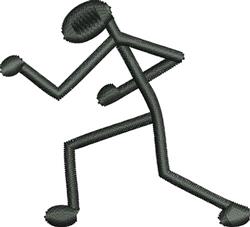 Stick figure running in a dynamic pose, outlined in black, features a simple and playful design.