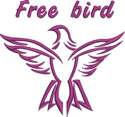 Stylized bird in vibrant purple with spread wings and elegant curves, featuring 'Free bird' text above.
