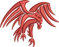Bold stylized eagle in red with sharp lines and dynamic pose, perfect for a modern embroidery design.