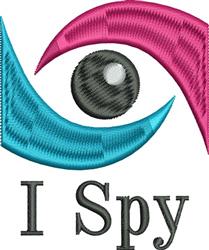Applique stylized eye with playful blue and pink curves, featuring a bold black iris for colorful embroidery.