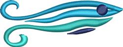 Stylized fish in flowing blue and teal waves, showcasing a modern design with swirling shapes.