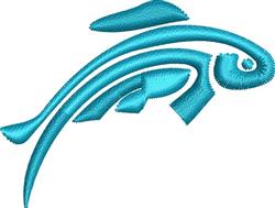 Stylized fish in vibrant turquoise with swirling lines, showcasing a sleek, modern design perfect for decor.
