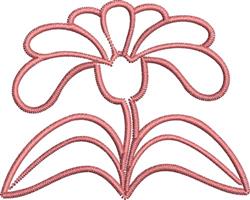 Stylized flower with rounded petals and a bulbous center, complemented by soft pink leaves, in a clean and elegant style.