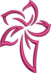 Stylized flower with vibrant pink petals, graceful curves, and symmetrical shape, perfect for modern textile projects.