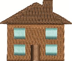 Stylized house with brown walls, light blue windows, and a brown door, perfect for cheerful home decor.