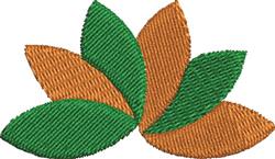 Stylized leaf composition featuring green and orange leaves in a symmetrical arrangement. Modern design.
