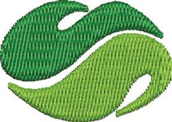 Stylized leaf design with two intertwined leaf shapes featuring a gradient of green shades in a modern, minimalist style.