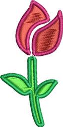 Stylized rose with vibrant pink petals and lush green leaves, showcasing a cheerful floral design.