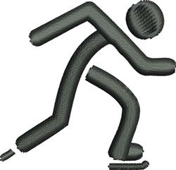 Stylized running figure in solid dark color, capturing motion and dynamism, minimalistic design for sports apparel.