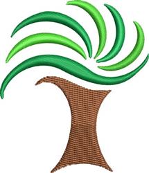 Stylized tree with elongated green leaves and broad brown trunk, perfect for spring quilting projects.