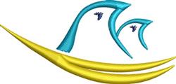 Stylized waves in vibrant blue with a bold yellow curve, featuring clean lines in modern decoration.