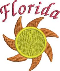 Vibrant sun with orange and yellow rays, featuring bold pink 'Florida' text, perfect for summer beach vibes.