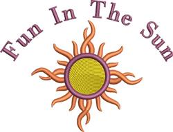 Vibrant yellow sun with orange rays and playful 'Fun In The Sun' text, perfect for summer themes.