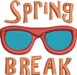 Playful sunglasses with blue lenses and reddish-brown frame, featuring 'Spring' and 'BREAK' text. Perfect for festive spring