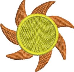 Colorful sun with a bright yellow center and playful orange rays, designed for cheerful machine embroidery.