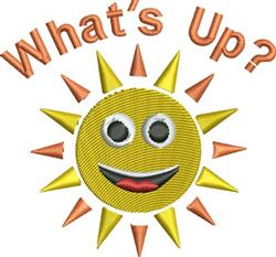 Playful yellow sun with a smiling face and orange rays, featuring the text 'What's Up?' above in light orange.