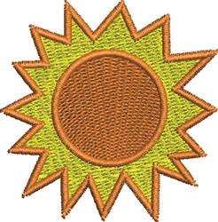 Playful sun design with bright yellow rays and a cheerful orange circle, perfect for summer decor.