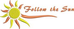 Playful sun design with vibrant orange and yellow rays, accompanied by 'Follow the Sun' text in summer theme.