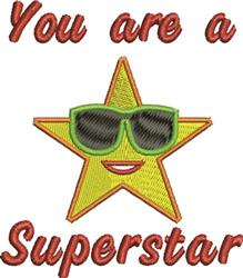 Playful star with sunglasses and a smile, featuring embroidered text 'You are a Superstar' in red.