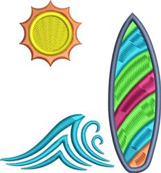 detailed summer wave machine embroidery pattern - Surfboard Waves for decorative pillow covers