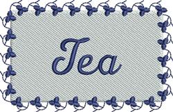 Elegant design featuring the word 'Tea' with an ornate border in dark blue on a light background.