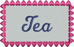 Word art 'Tea' in whimsical script surrounded by pink hearts, creating a playful frame, perfect for kitchen decor.