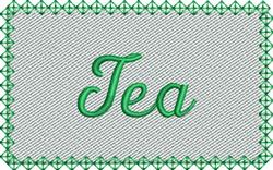 Green script 'Tea' framed by a decorative border on a subtle gray background, perfect for modern kitchen decor.