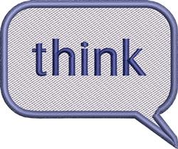 Text design features the word 'think' inside a soft purple speech bubble, accented by darker blue letters. Minimalist style.