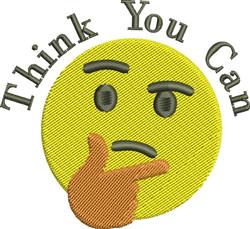 Thoughtful smiley face emoji in vibrant cartoon style with a hand on chin and 'Think You Can' text.