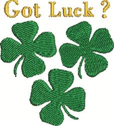 Three green clovers with varying angles and vibrant golden text 'Got Luck ?' for a festive St. Patrick's Day theme.