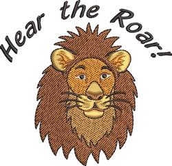Playful lion head with a detailed mane in warm browns and yellows, featuring 'Hear the Roar!' text above.