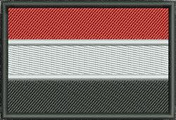 National flag design featuring bold red, white, and black horizontal stripes in a clean geometric style.