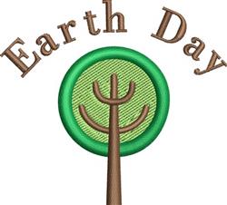 Playful tree with a green trunk and 'Earth Day' text on a vibrant circular backdrop celebrating nature.