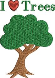 Playful tree with lush green leaves and a brown trunk, featuring 'I ❤️ Trees' text in vibrant colors.