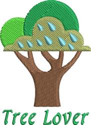 Playful tree with a brown trunk, green foliage, and blue raindrops, featuring 'Tree Lover' in bold green.