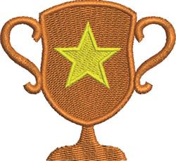 Trophy with curved handles and a bright star, featuring bold embroidery for sports awards.