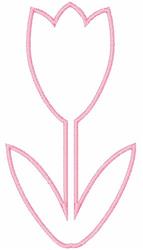 Applique tulip with pink outline, elongated petals, slender stem, and minimal leaves for spring projects.